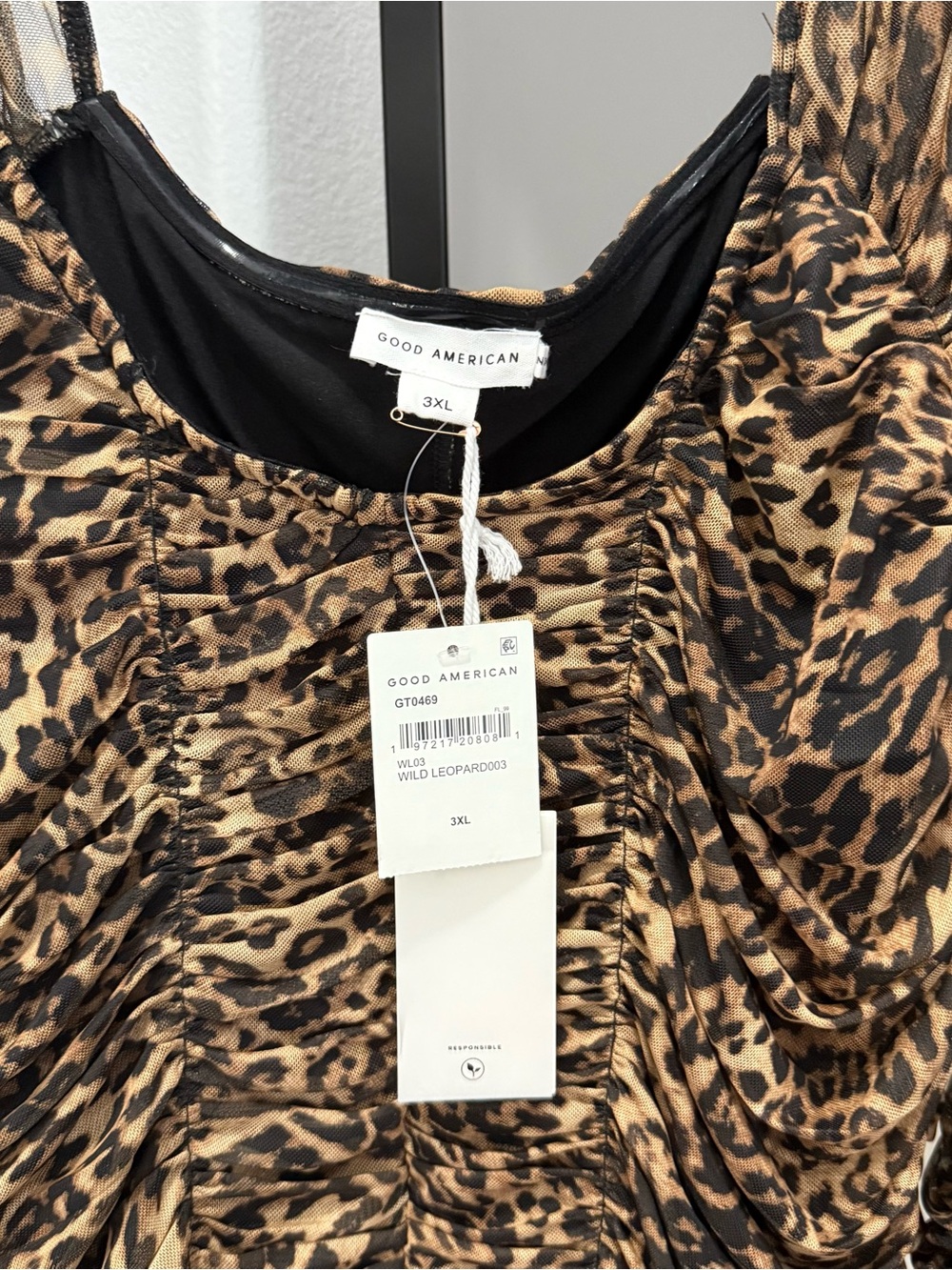 Good American Rouches Leopard Cheetah Top Long Sleeve Evening Size 3X Ruffled - Picture 4 of 6